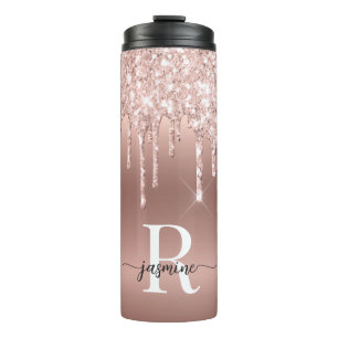 Garrafa Térmica Girly Rosa Dourado Rosa com Brilho Gotejante Ombre