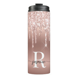 Garrafa Térmica Girly Rosa Dourado Rosa com Glitter Ombre Monogram