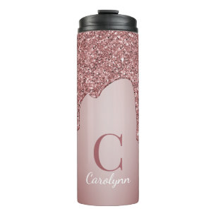 Garrafa Térmica Girly Rosa Dourado Sparkle Glitter Drives Monogram