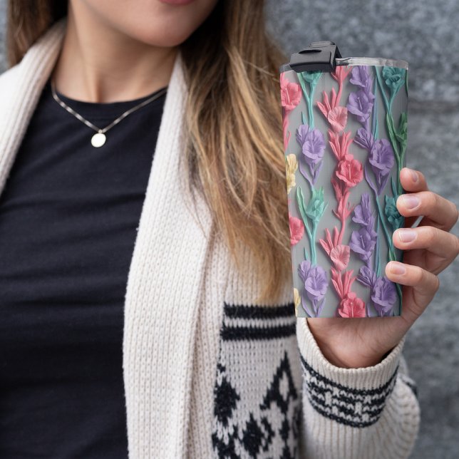 Garrafa Térmica Gladiolus Cor-de-Rosa 3D (3D Pink Floral Thermal Tumbler)