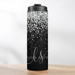 Garrafa Térmica Glam Black Silver Glitter Monograma