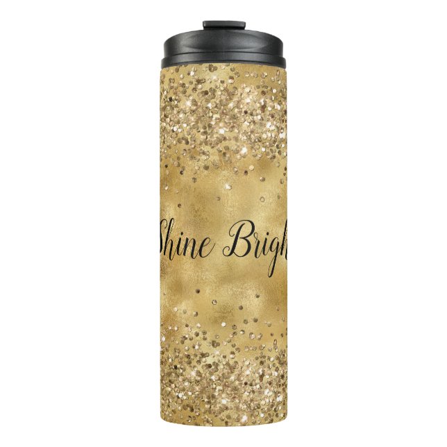 Garrafa Térmica Glam Dourado Glitter Confetti          (Frente)