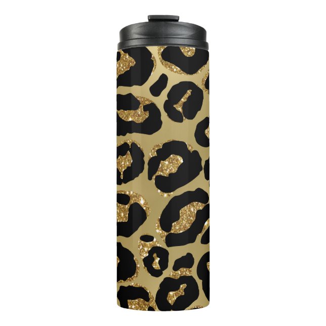 Garrafa Térmica *~* Glam LEOPARD Tumbler Térmico DOURADO Glitter (Frente)