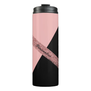 Garrafa Térmica Glicma Chic Personalizada com Glitter Preto-Rosa T