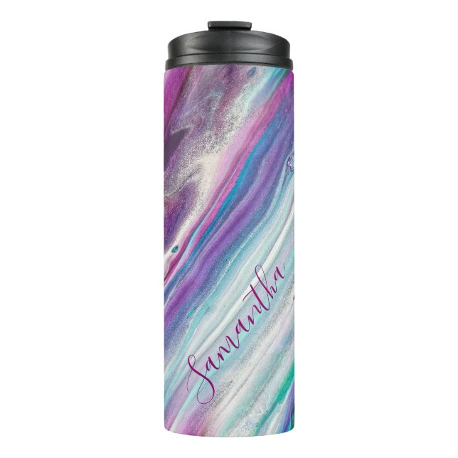 Garrafa Térmica Gliteria Abstrato Purple Teal Personalizada (Frente)