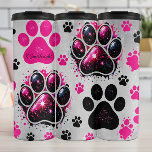 Garrafa Térmica Glitter Dog Paw Imprime Abstrato