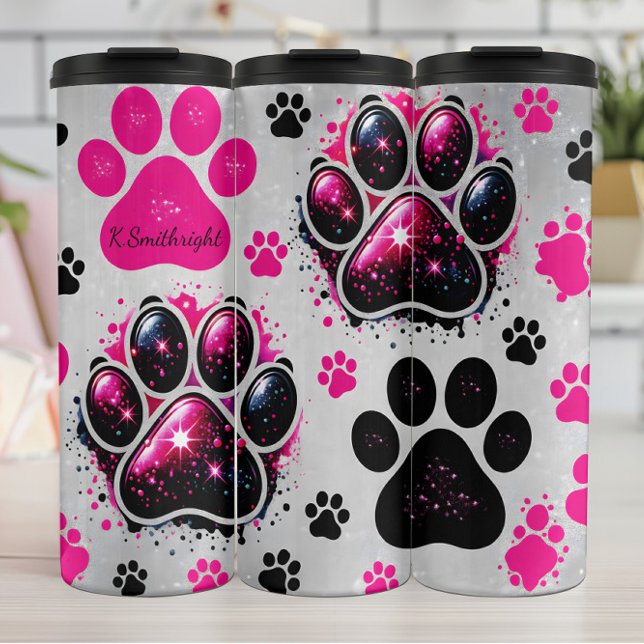 Garrafa Térmica Glitter Dog Paw Imprime Abstrato (Criador carregado)