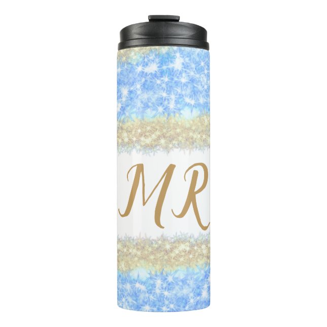 Garrafa Térmica glitter dourado azul glitter glitter nome monogram (Frente)