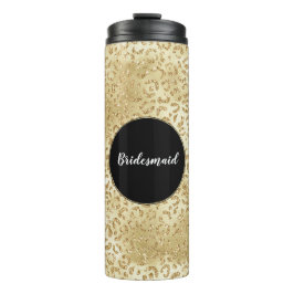 Garrafa Térmica Glitter Glamouroso Estampa de Leopardo Dourado