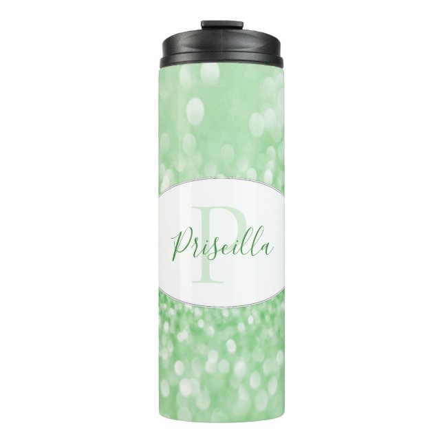 Garrafa Térmica Glitter Verde Personaliza Tumbler Térmico (Frente)