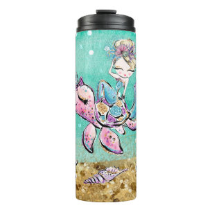 Garrafa Térmica *~* Glitter Whimsical Glitter Sereid Sea Turtle Sh
