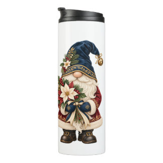 Garrafa Térmica Gnome de Natal Personalizado com Poinsettias