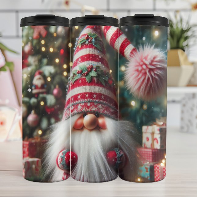 Garrafa Térmica Gnome feliz com chapéu riscado (Criador carregado)