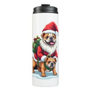 Garrafa Térmica Gnomo Cavalgando Bulldog Inglês Natal Xmas Meninos