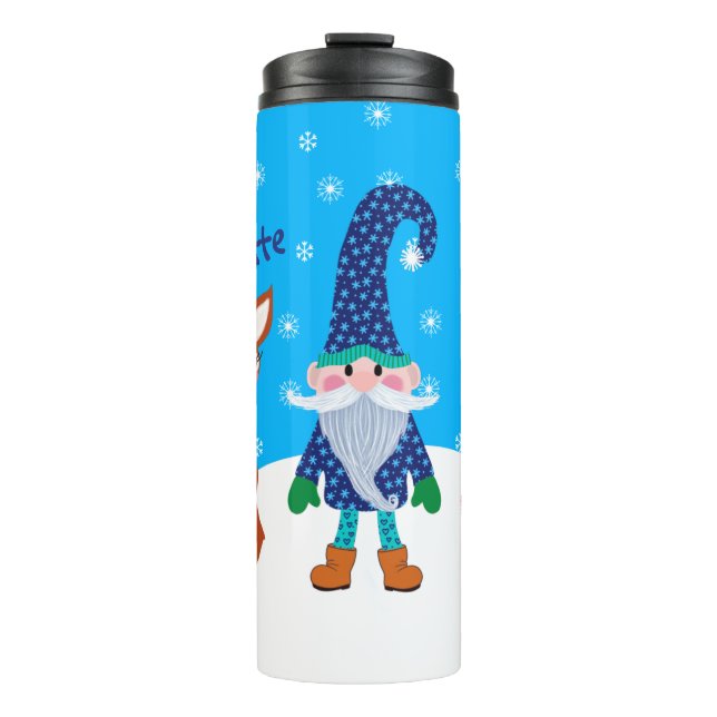 Garrafa Térmica Gnomo de Natal Personalizado da Raposa Azul (Frente)