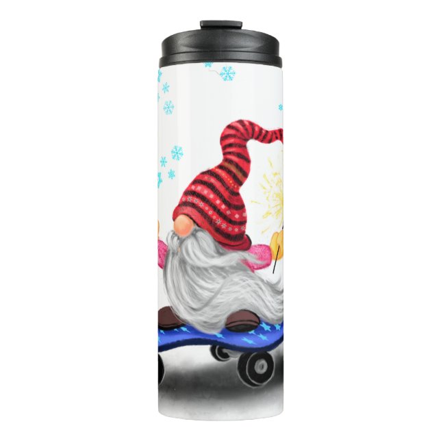 Garrafa Térmica Gnomo do Skater Tumbler de Natal com presentes (Frente)