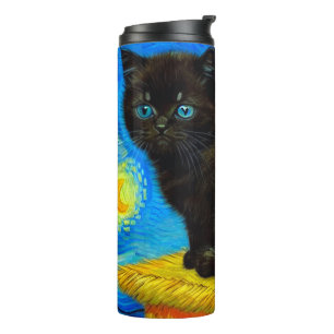 Garrafa Térmica Gogh Style Starry Night Cat