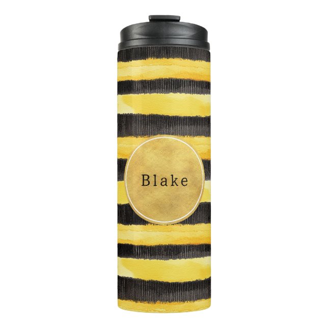Garrafa Térmica Gold Yellow Black Bee Stripes (Frente)