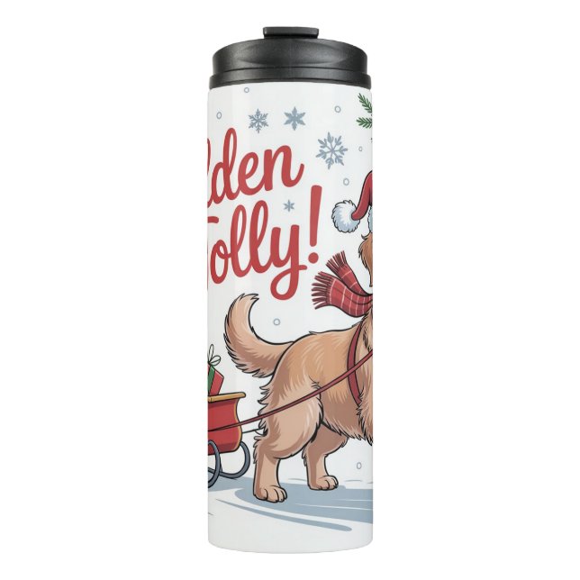 Garrafa Térmica Golden Retriever Christmas Golden & Jolly Holiday  (Frente)