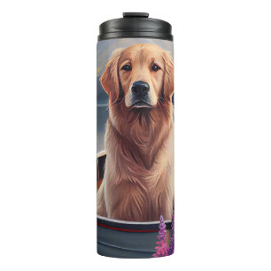 Garrafa Térmica Golden Retriever em uma Canoa: Uma Aventura Cênica