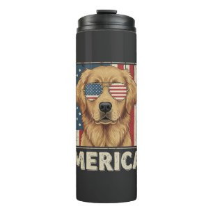 Garrafa Térmica Golden Retriever Vintage Bandeira 'Merica