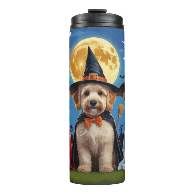 Garrafa Térmica Goldendoodle Cães Pumpkin Halloween Engraçado (Frente)