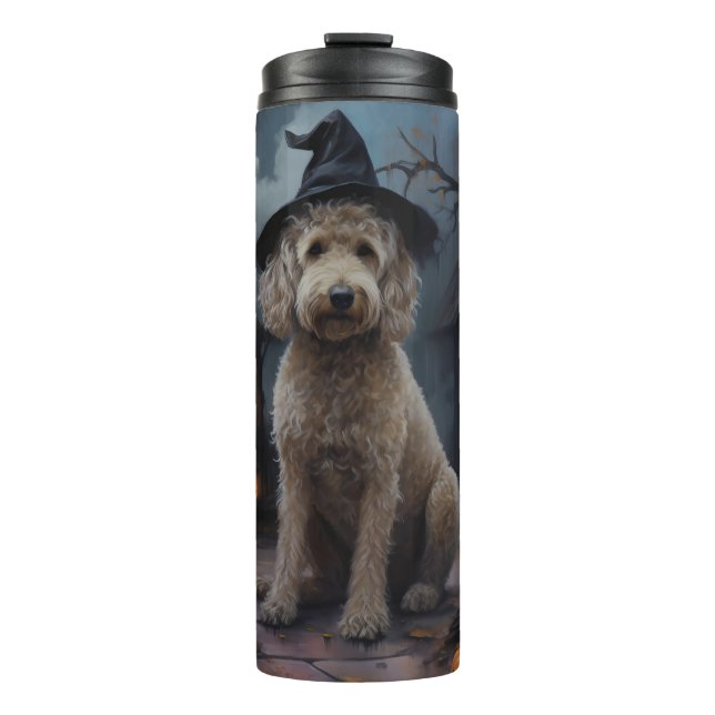 Garrafa Térmica Goldendoodle Pumpkins Halloween Assustado (Frente)