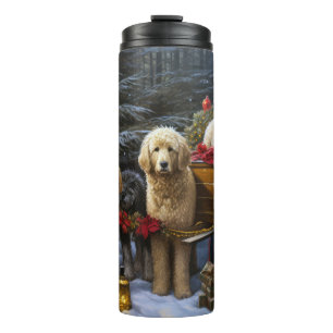 Garrafa Térmica Goldendoodle Snowy Sleigh Decência de Natal