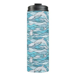 Garrafa Térmica Golfinhos De Vidro Arrefecidos Do Oceano Azul