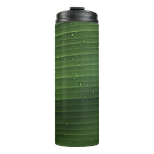 Garrafa Térmica Gotas de água em folha verde