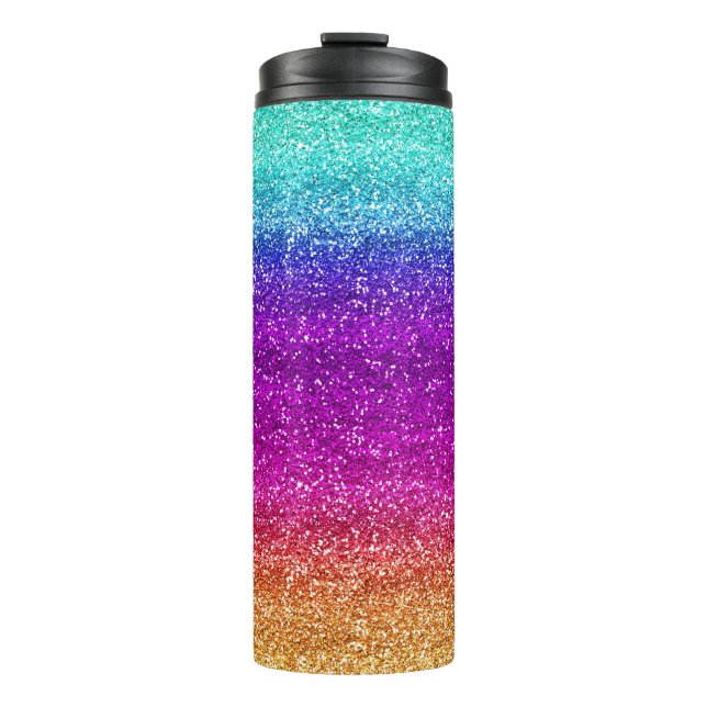 Garrafa Térmica Gradiente de Glitter Arco-Íris Brilhante (Frente)