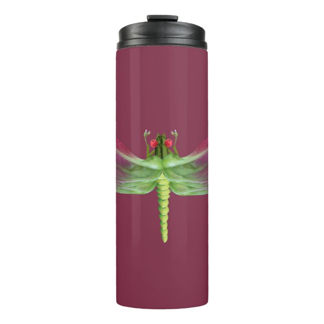 Garrafa Térmica Grafismo Botânico de Libélula Pétala Roxa (Frente)