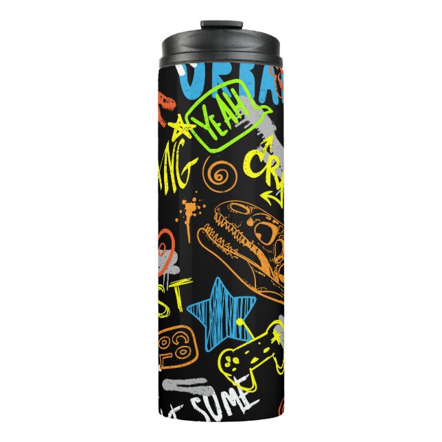 Garrafa Térmica Grafite para rapazes: Resfriamento desenhado à mão (Frente)