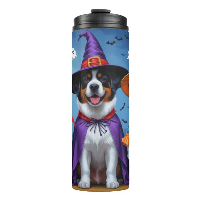 Garrafa Térmica Grande Cachorro Suíço Pumpkin Halloween Engraçado (Frente)