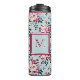 Garrafa Térmica Grandmillennial Dusty Rose Floral Custom Monogram