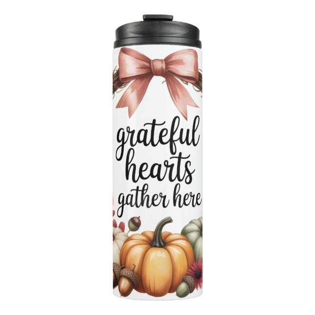 Garrafa Térmica Grateful hearts gather here pumpkin wreath  (Frente)