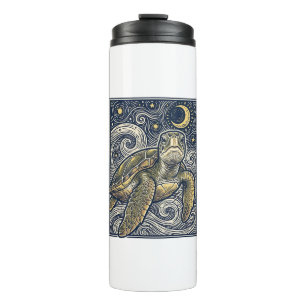 Garrafa Térmica Gravura Antiga Tartaruga Marinha Noite Estrelada
