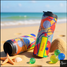 Garrafa Térmica Gray Background Primary Color Abstract Shapes