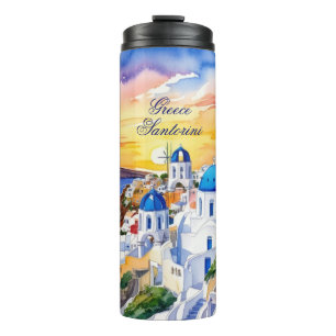 Garrafa Térmica Grécia Santorini Watercolor Sketch Aegean Sea  
