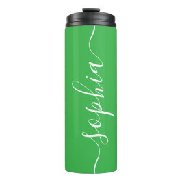 Garrafa Térmica Green White Script Custom Name Thermal Tumbler