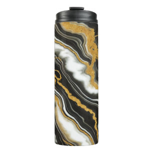 Garrafa Térmica Grelha Dourada de Mármore Branco Chic Black