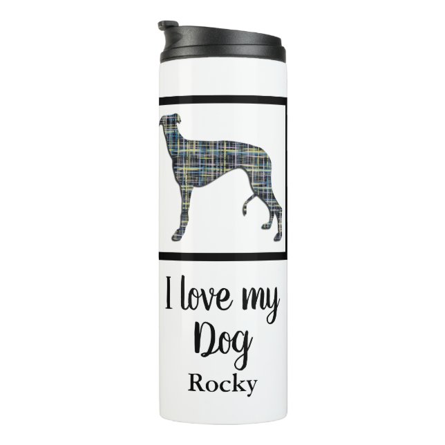 Garrafa Térmica Greyhound / Cachorro Amarelo e Azul Silhout (Rotação à direita)