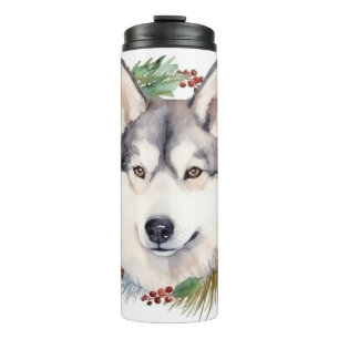 Garrafa Térmica Grinalda de Natal do Husky Siberiano Cãozinho Fest