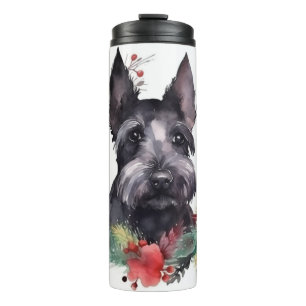 Garrafa Térmica Grinalda de Natal do Terrier Escocês Cão Festivo
