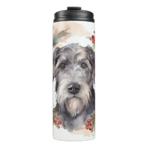 Garrafa Térmica Grinalda de Natal do Wolfhound Cão Festivo