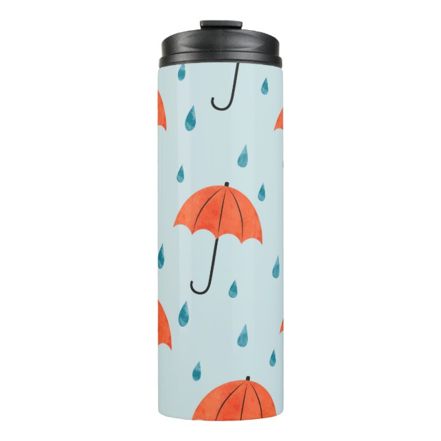 Garrafa Térmica Guardas-chuvas e padrões de gotas de chuva. Waterc (Frente)