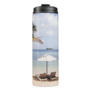 Garrafa Térmica Guardas-chuvas tropicais de praia: branco, palma.
