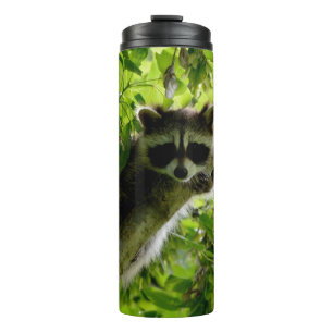 Garrafa Térmica Guaxinim em cinza verde-árvore mascarada raccoon