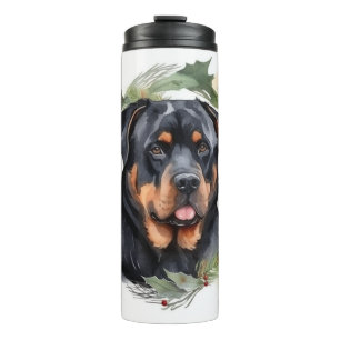 Garrafa Térmica Guirlanda de Natal de Rottweiler Cão Festivo