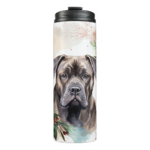 Garrafa Térmica Guirlanda de Natal do Cane Corso Cachorro Festivo